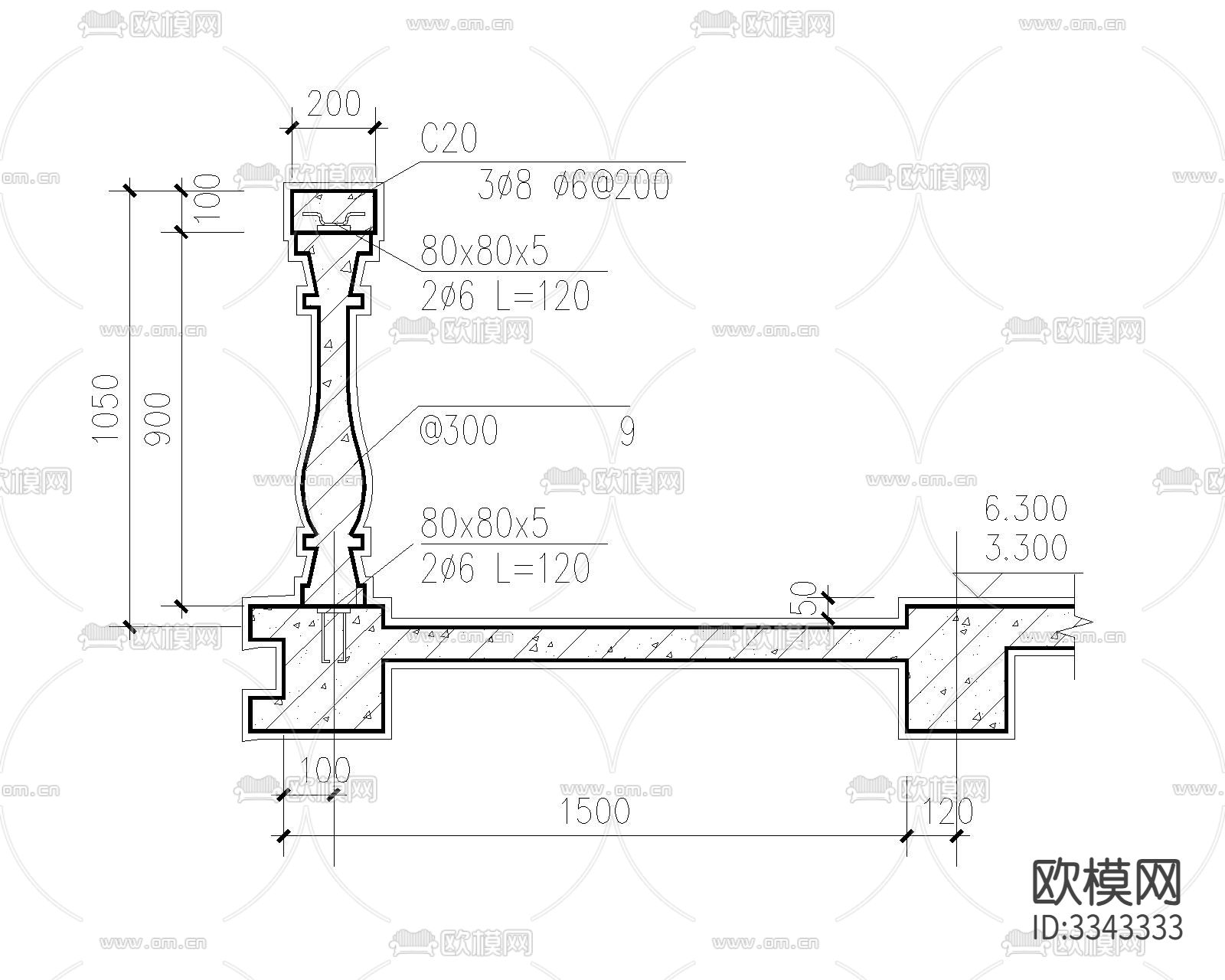 欧式栏杆cad大样图下载（渲染图1）