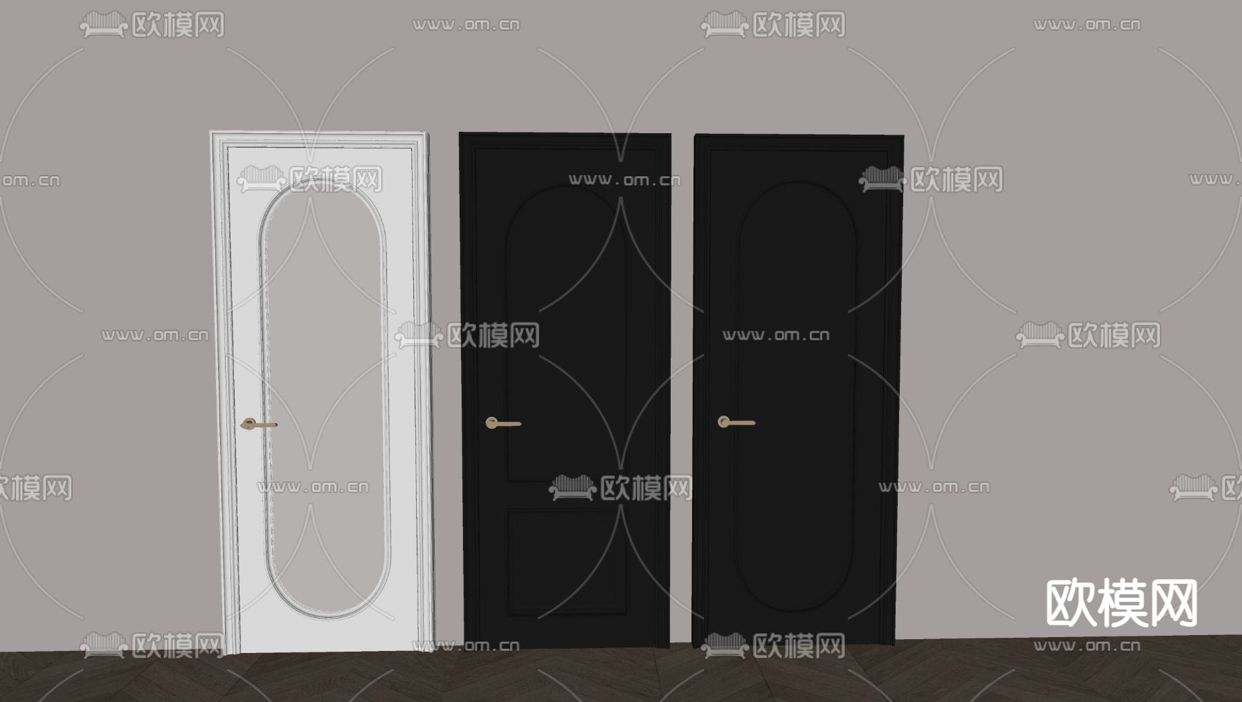 法式单开门 平开门 室内门 玻璃门 卫浴门su模型下载（渲染图1）