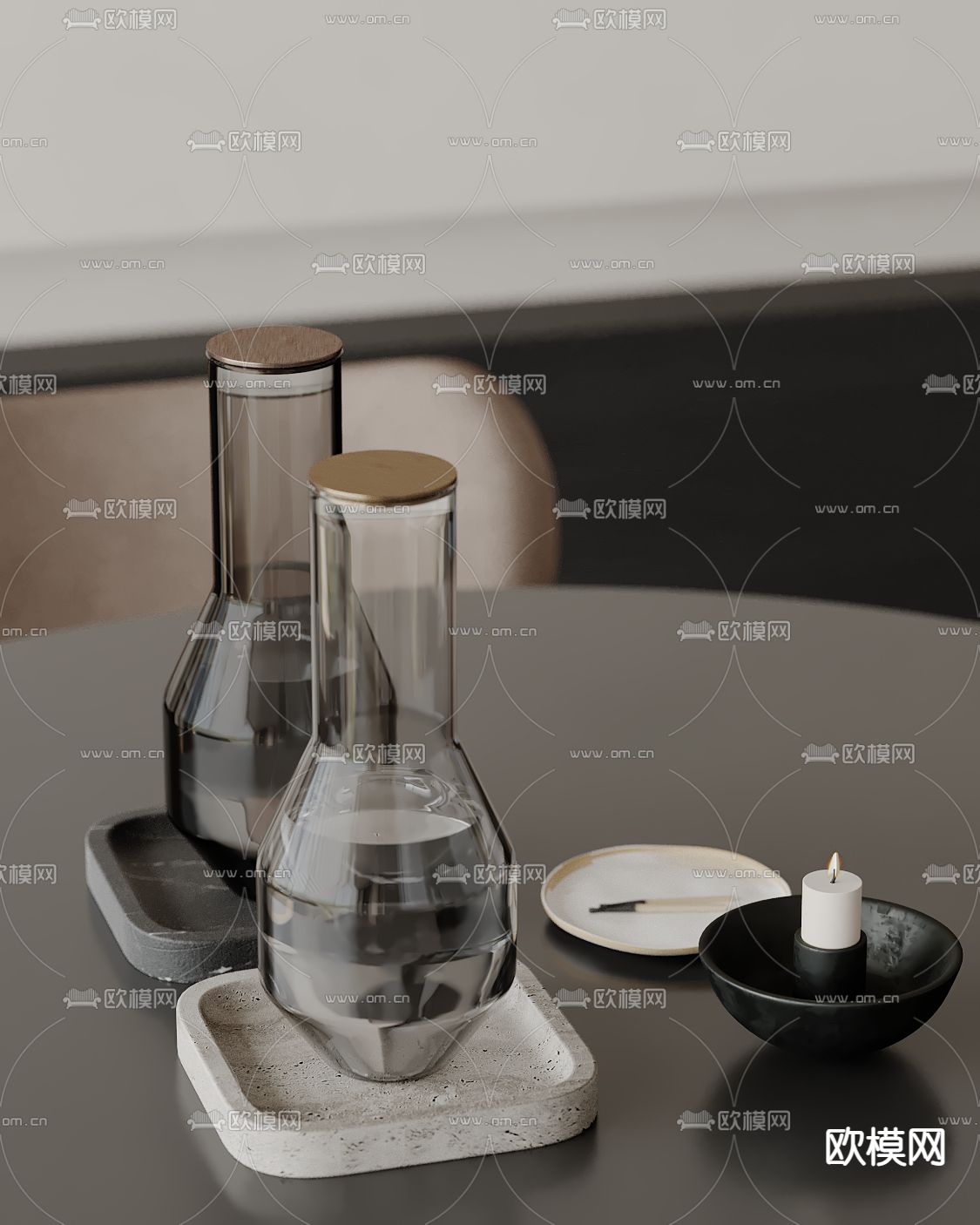 现代餐具 量杯 玻璃瓶3d模型下载