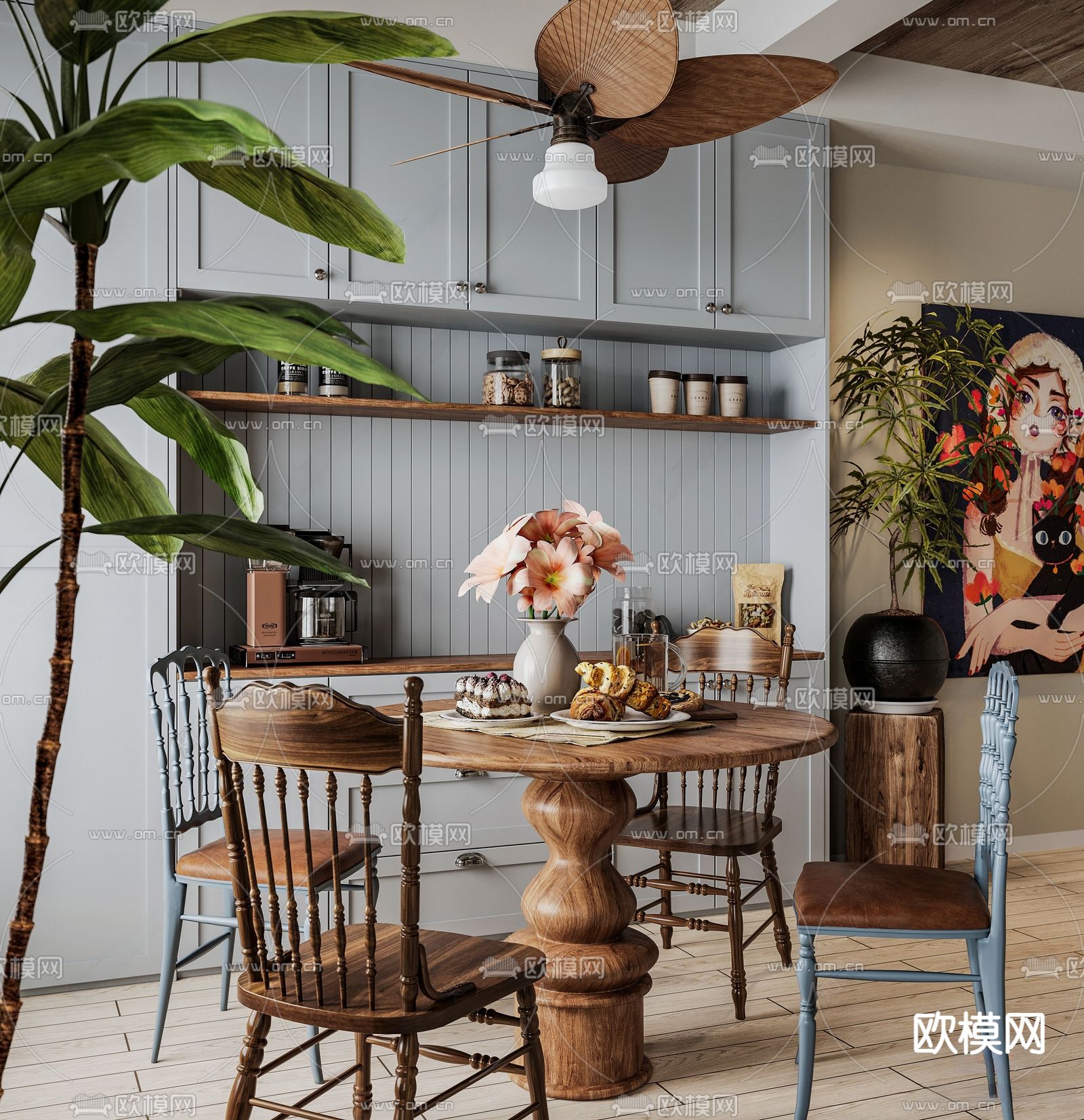 美式客餐厅3d模型下载（渲染图2）