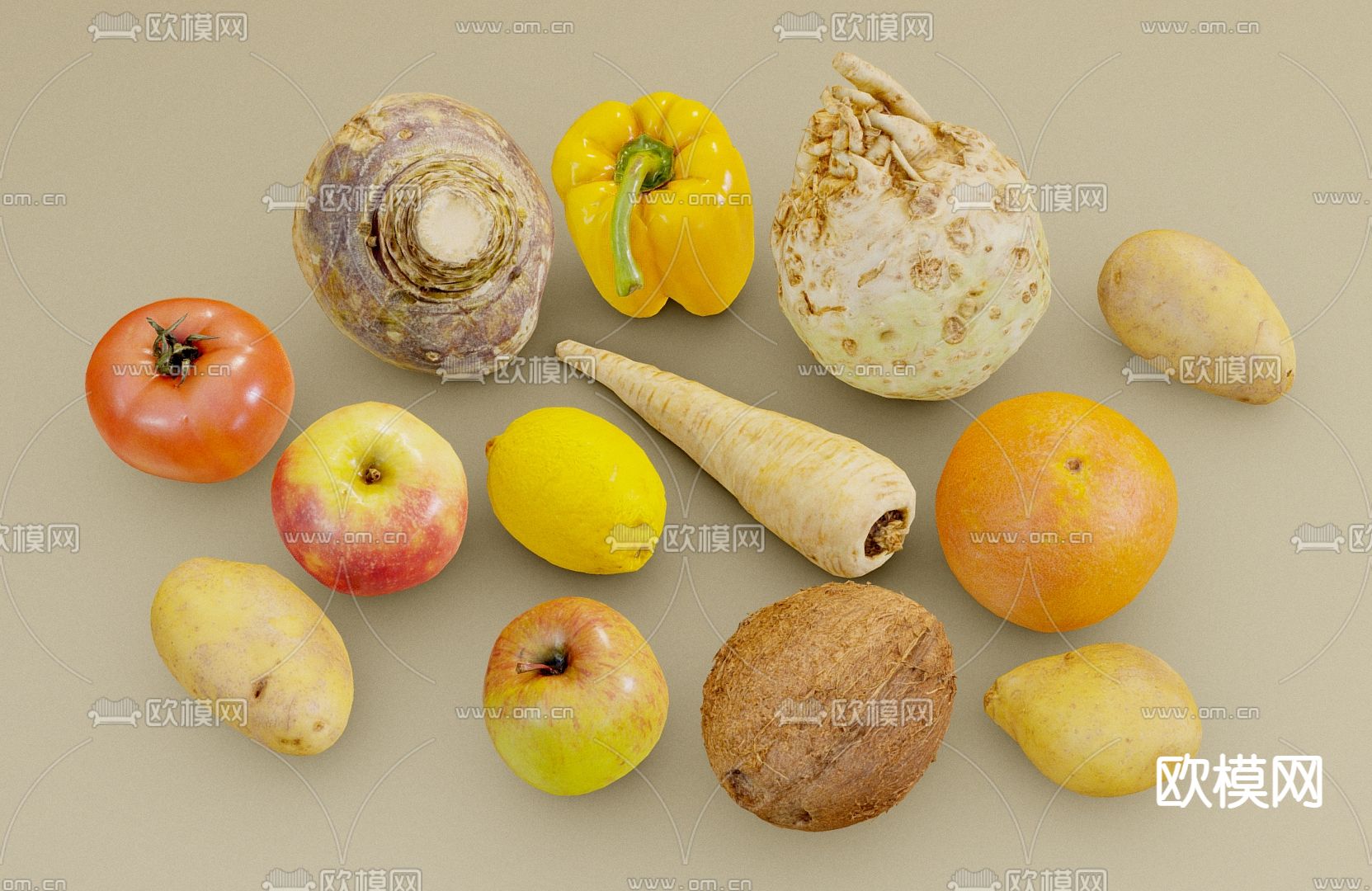 水果 西红柿 土豆 胡萝卜su模型下载（渲染图2）