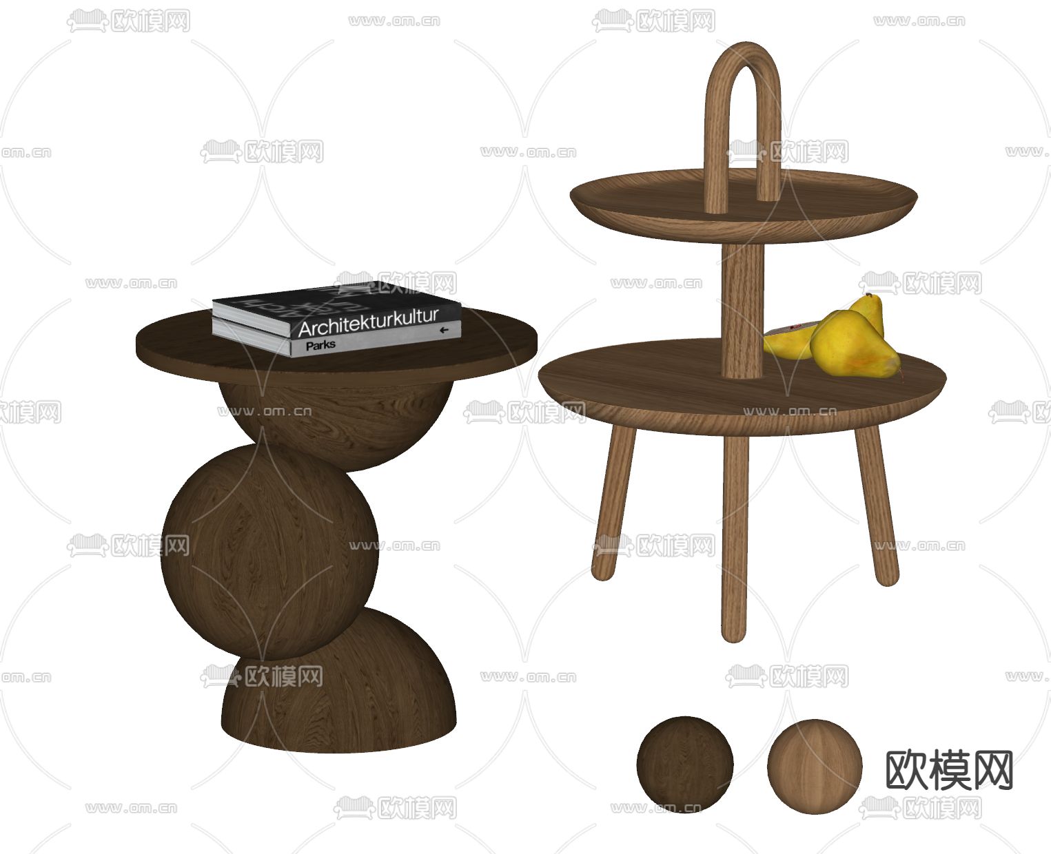 cassina中古风圆几 角几 边几su模型下载（渲染图1）