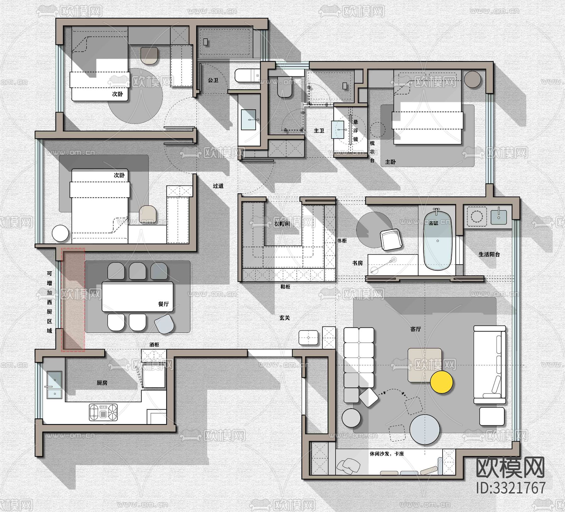 家装装修样板间CAD平面图下载