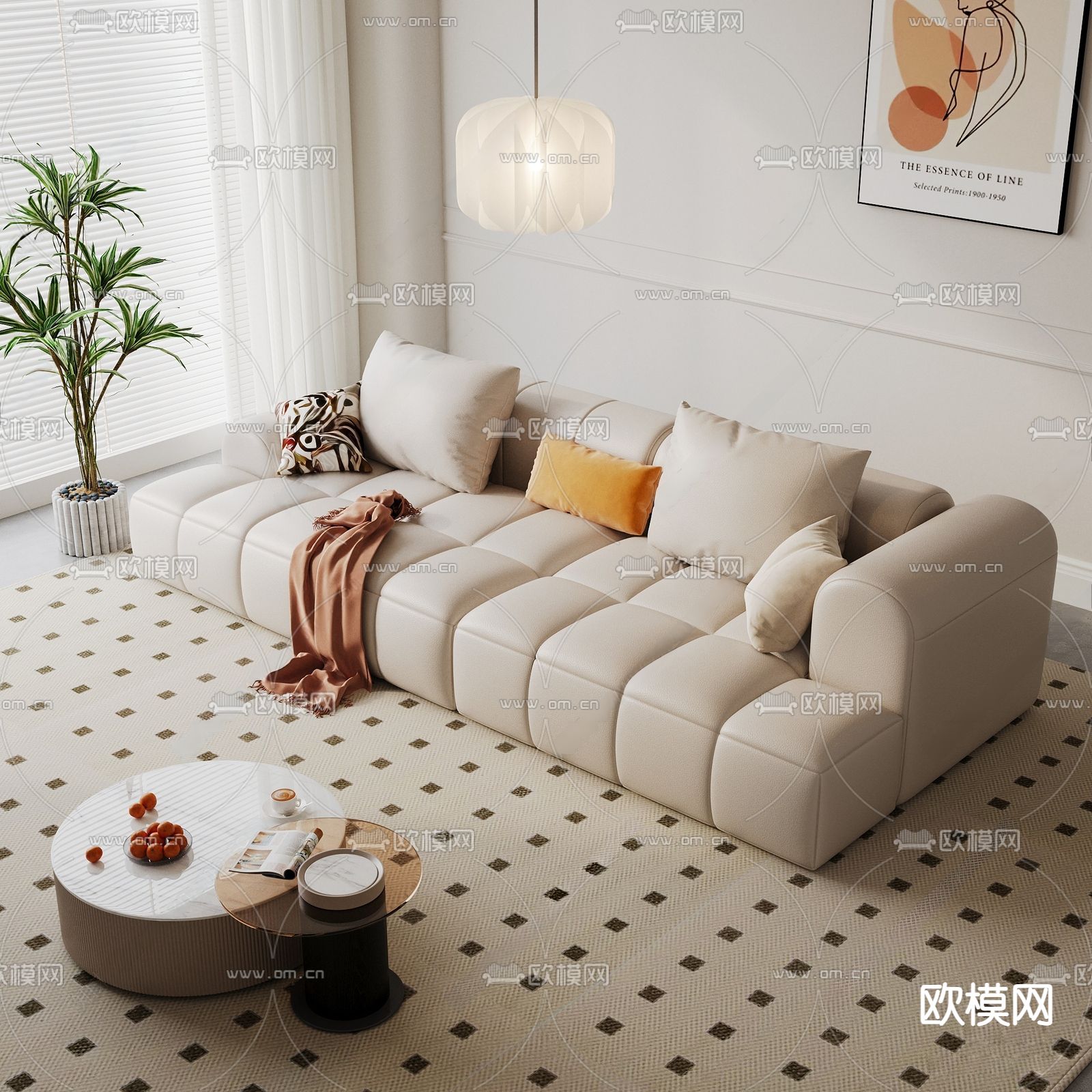 奶油风沙发 双人沙发3d模型下载（渲染图2）