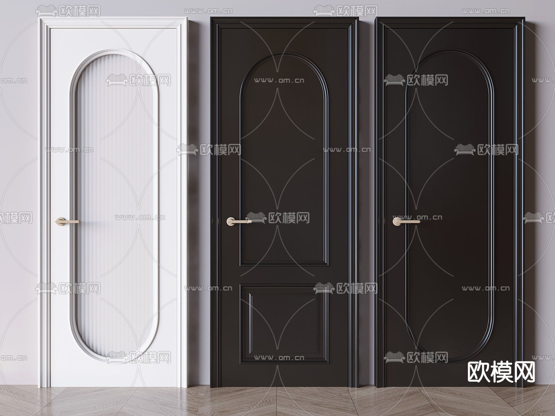 法式单开门 平开门 室内门 玻璃门 卫浴门su模型下载（渲染图2）