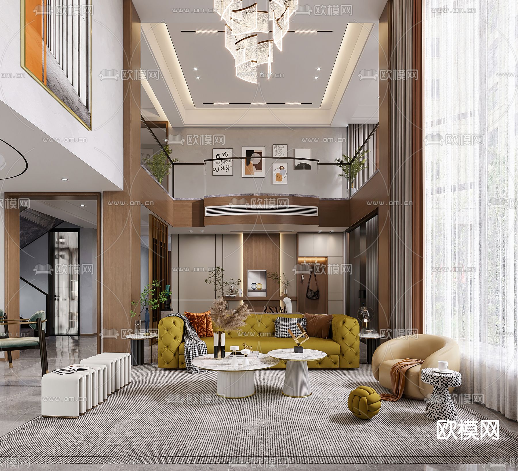 别墅客厅 别墅大堂3d模型下载（渲染图1）