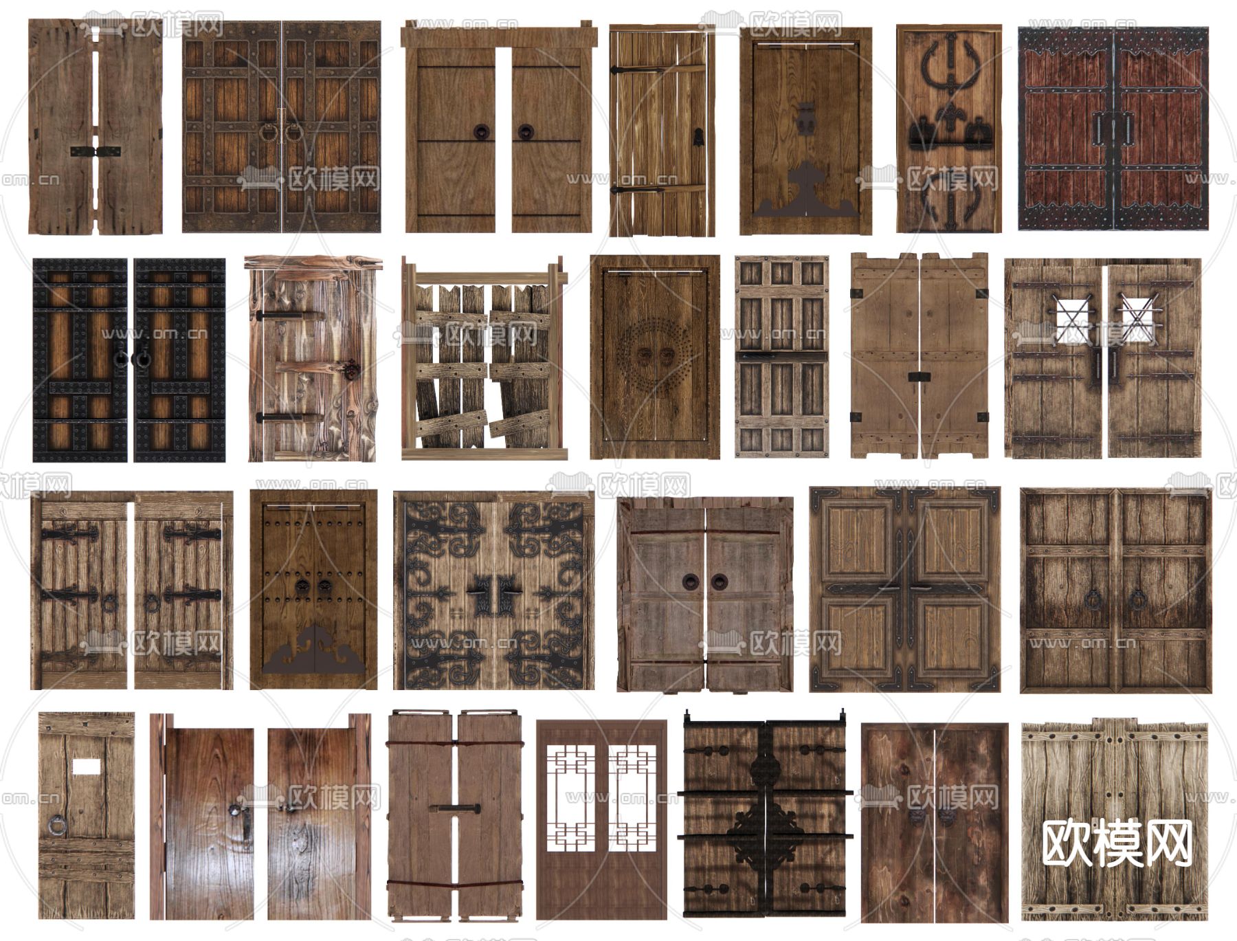 中式庭院门 旧木门3d模型下载