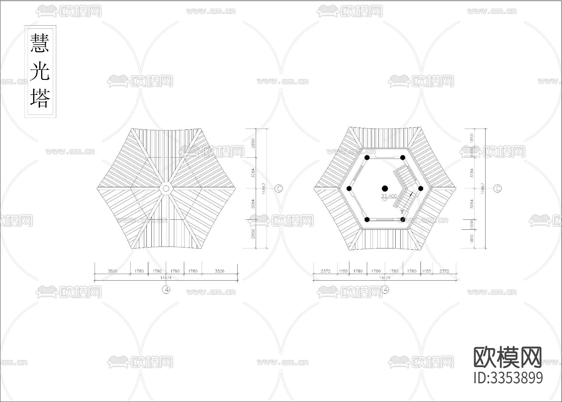 慧光塔cad立面图下载（渲染图7）