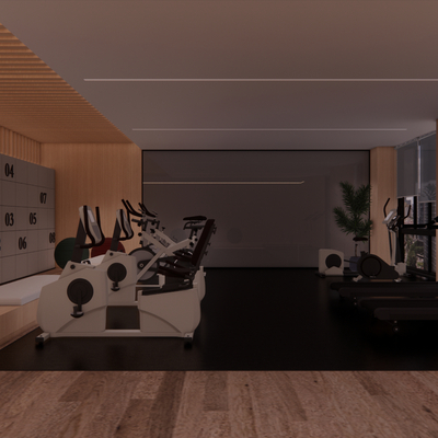  健身区 健身房su模型 