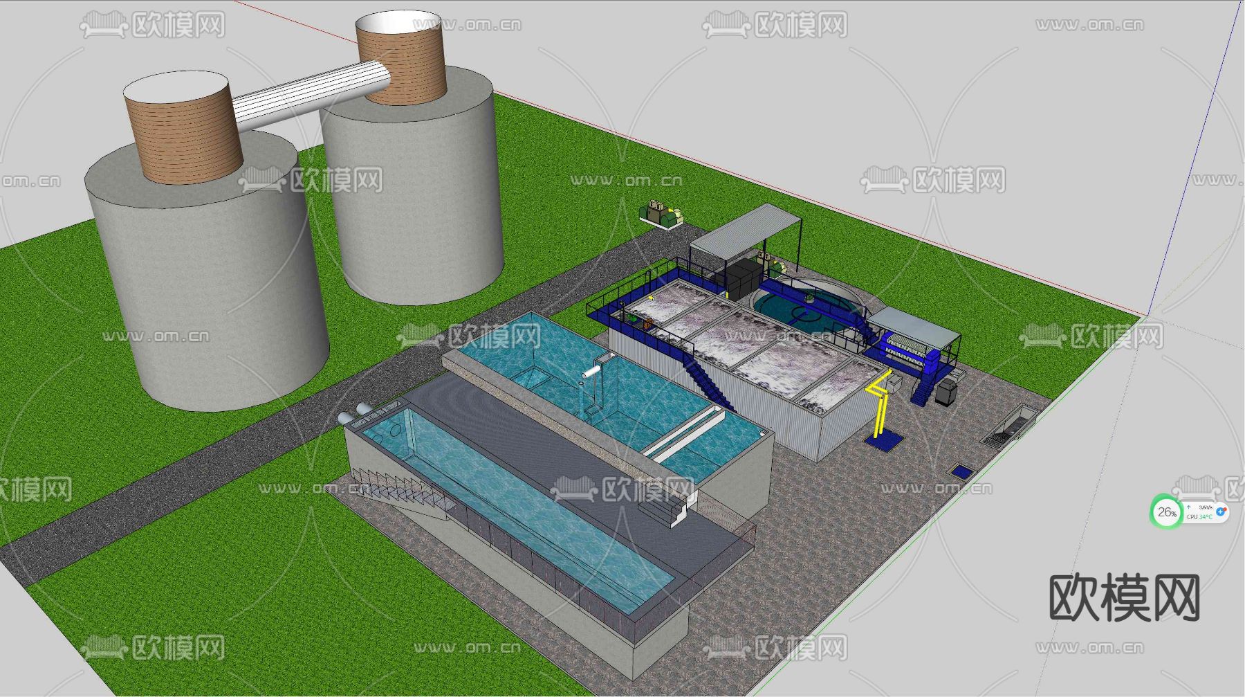 污水处理厂鸟瞰su模型下载（渲染图1）