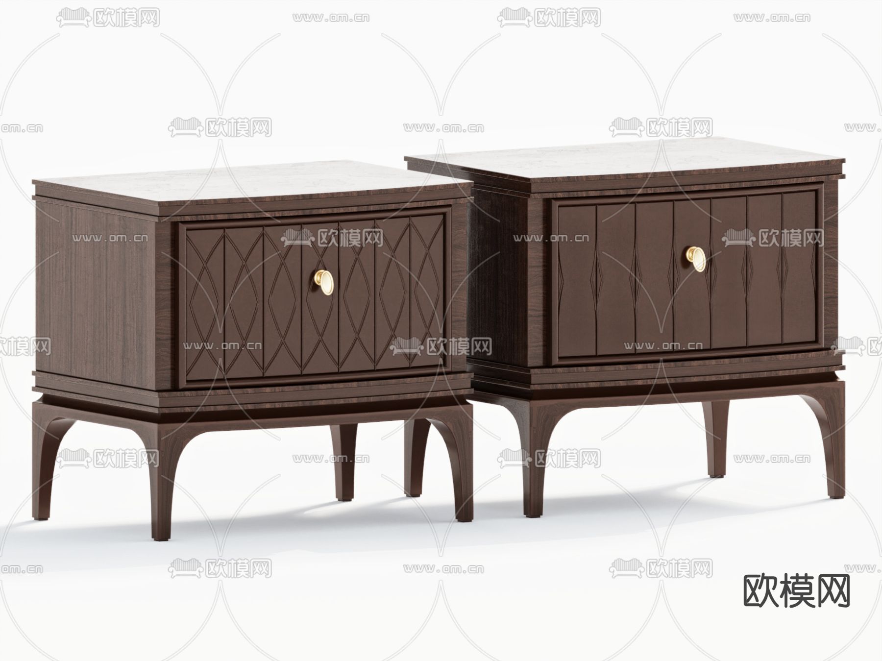 中古风床头柜su模型下载（渲染图1）