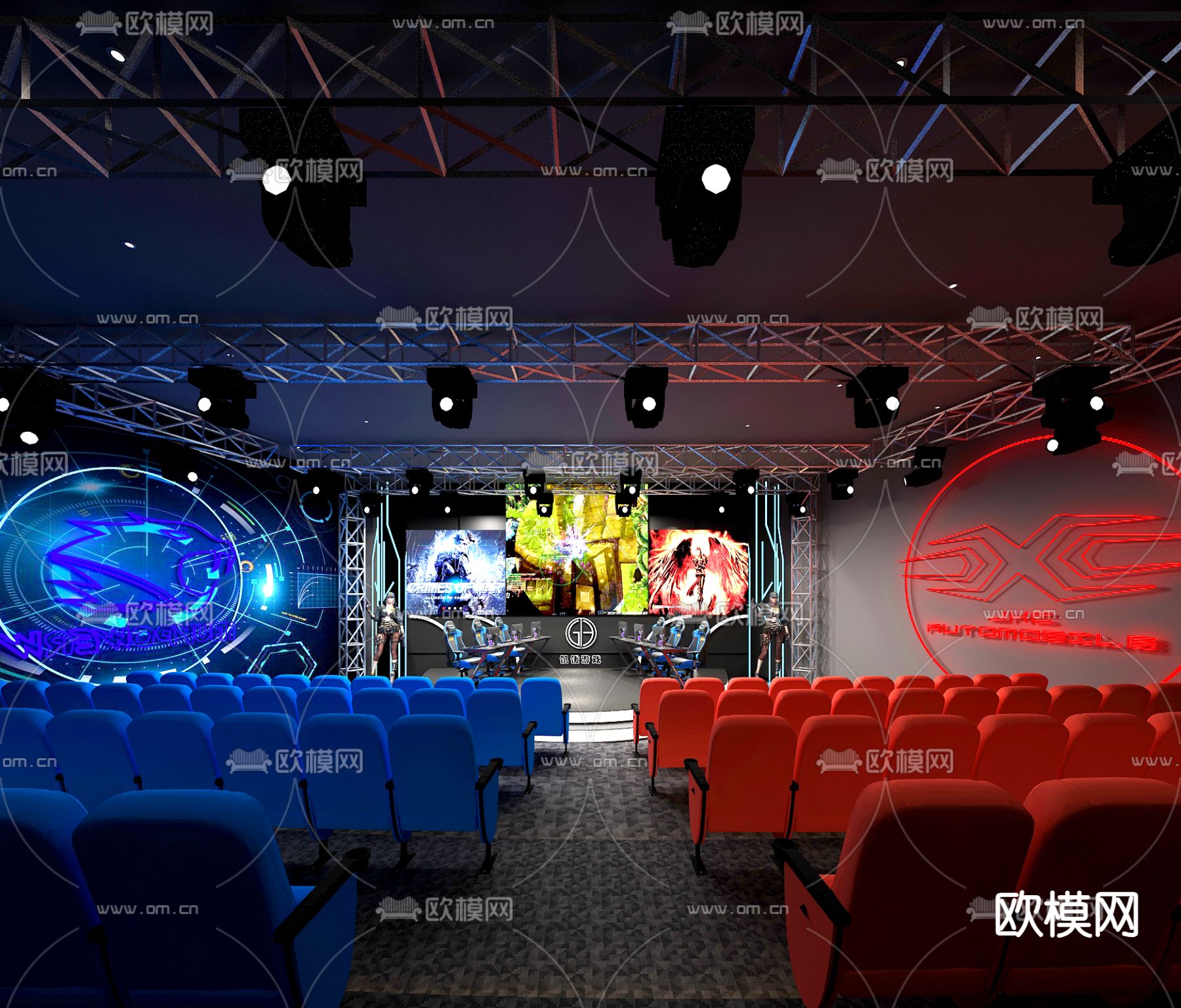 现代网咖 竞技比赛大厅3d模型下载