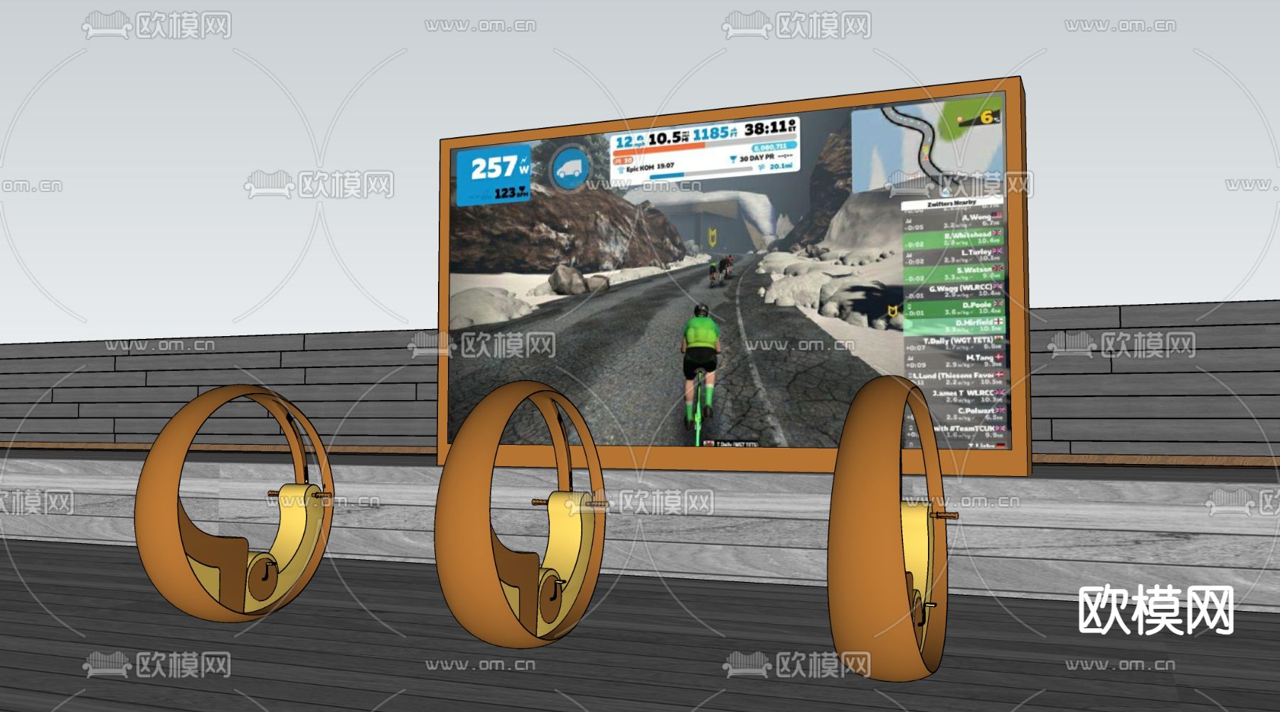 健身器材 动感单车 发光自行车 公园互动设施su模型下载（渲染图1）