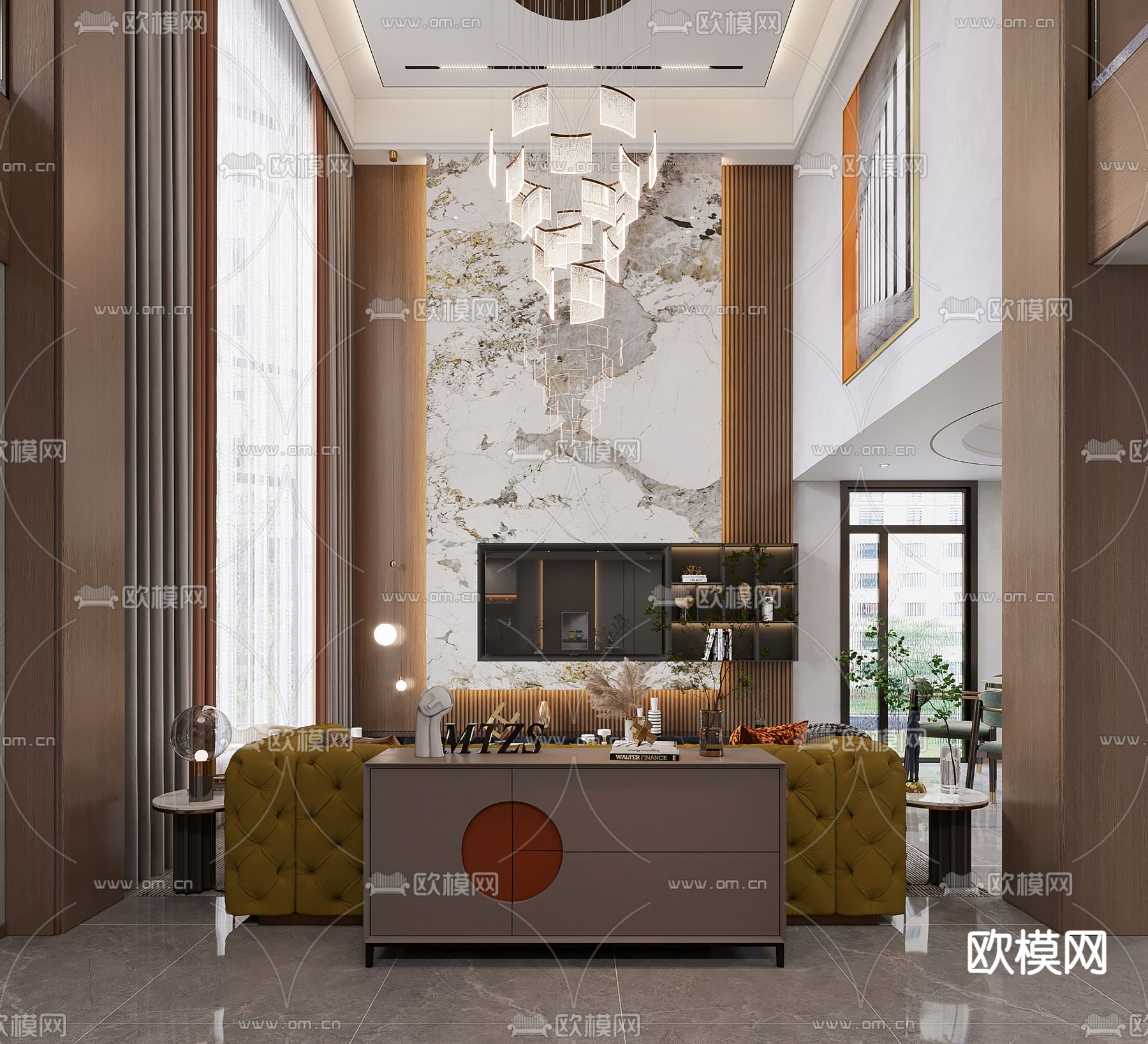 别墅客厅 别墅大堂3d模型下载（渲染图2）