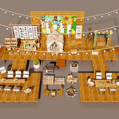  露营外摆 户外桌椅su模型 