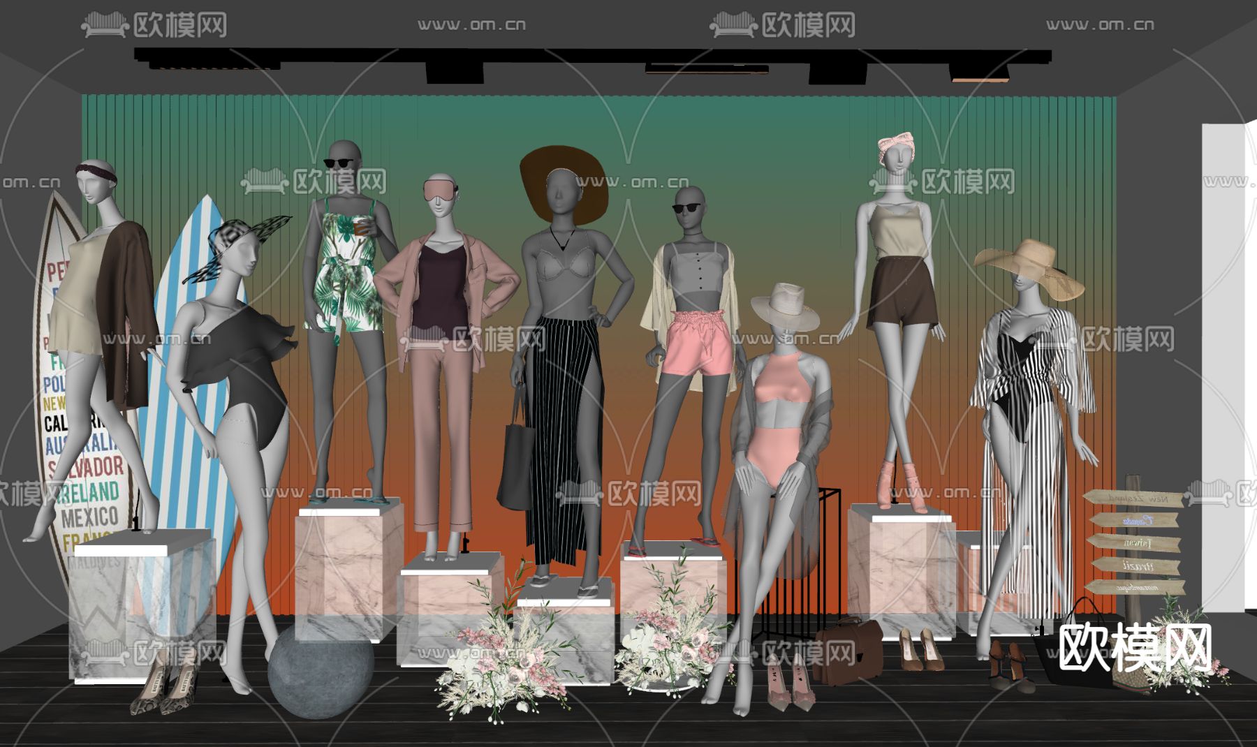 现代内衣模特 橱窗su模型下载（渲染图1）