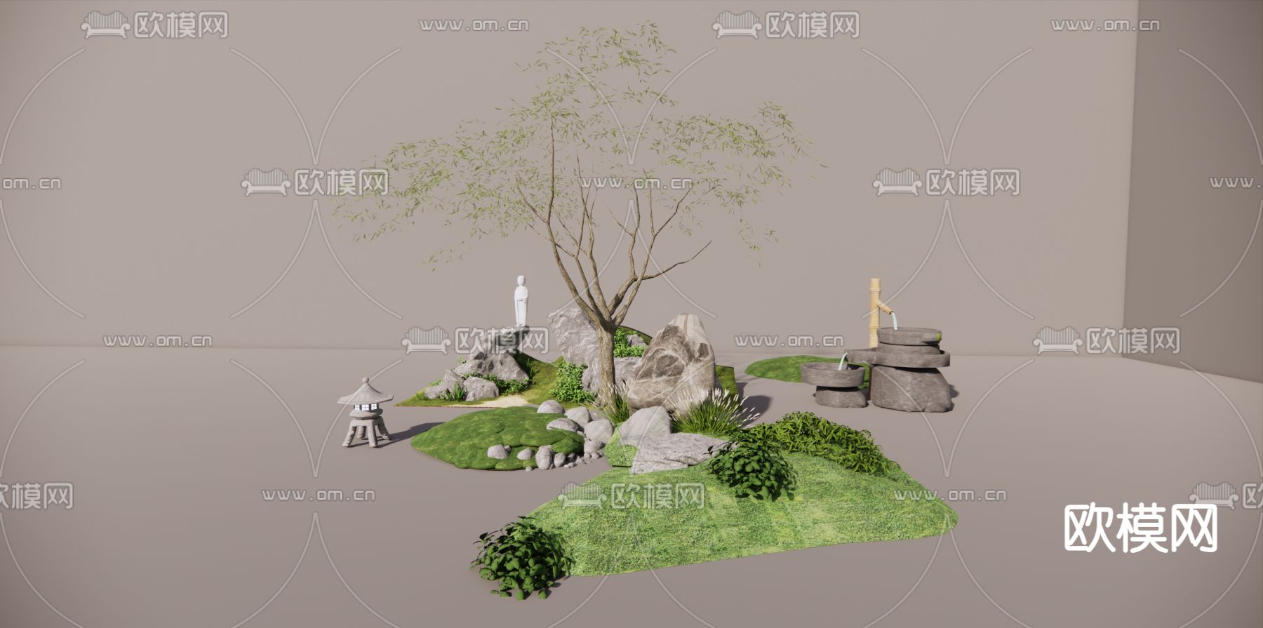 微地形 枯山水 植物堆su模型下载（渲染图3）