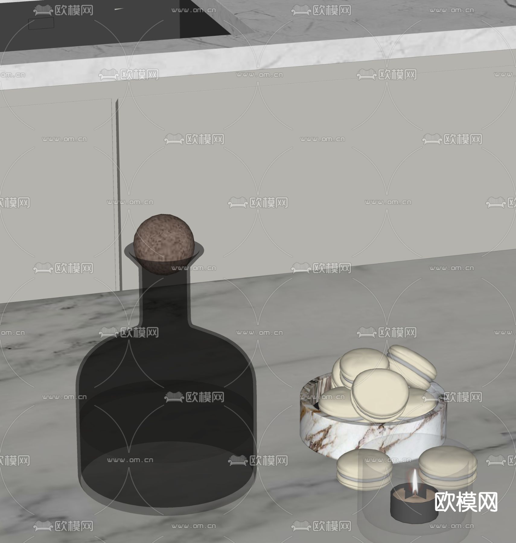 甜点 酒杯 酒瓶su模型下载（渲染图1）