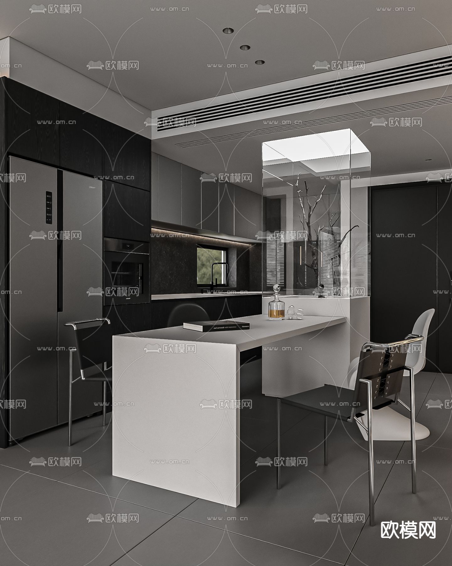 高级灰客餐厅su模型下载（渲染图2）