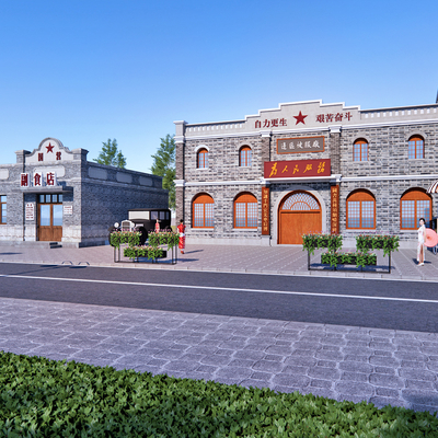  民国风商业街 风情街 广场su模型 