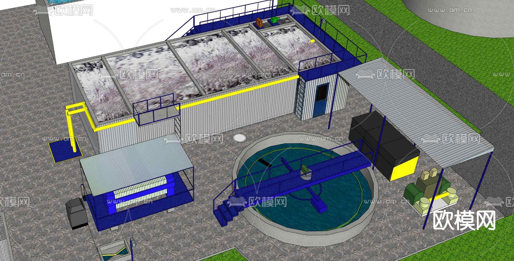 污水处理厂鸟瞰su模型下载（渲染图3）
