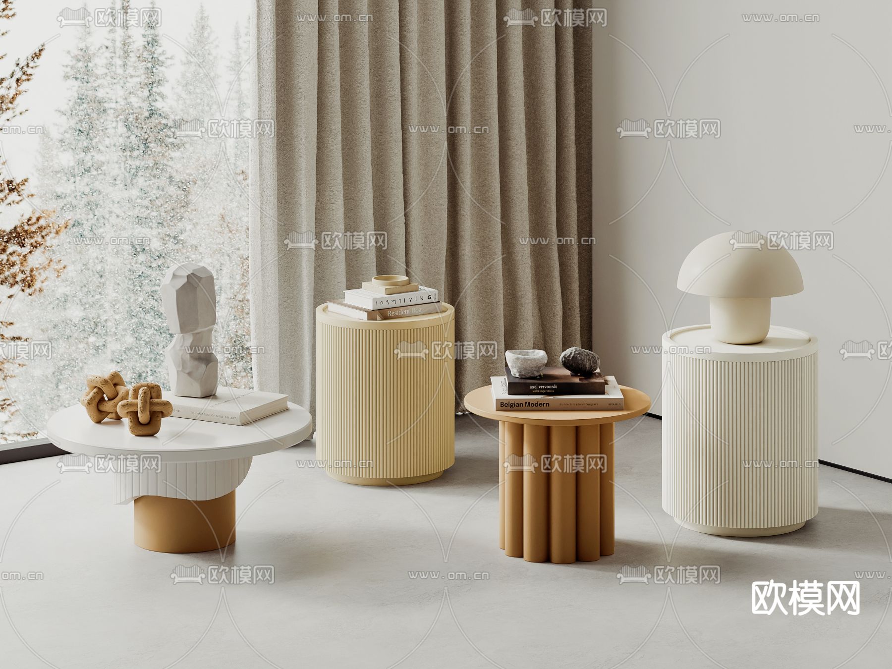 角几 边几 圆几3d模型下载