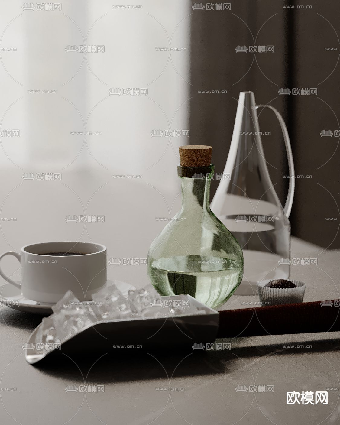 水杯 咖啡杯 咖啡 冰块 铲冰刀su模型下载（渲染图2）