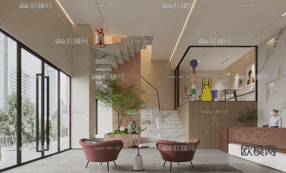 设计公司前台大厅3d模型下载(渲染图1)