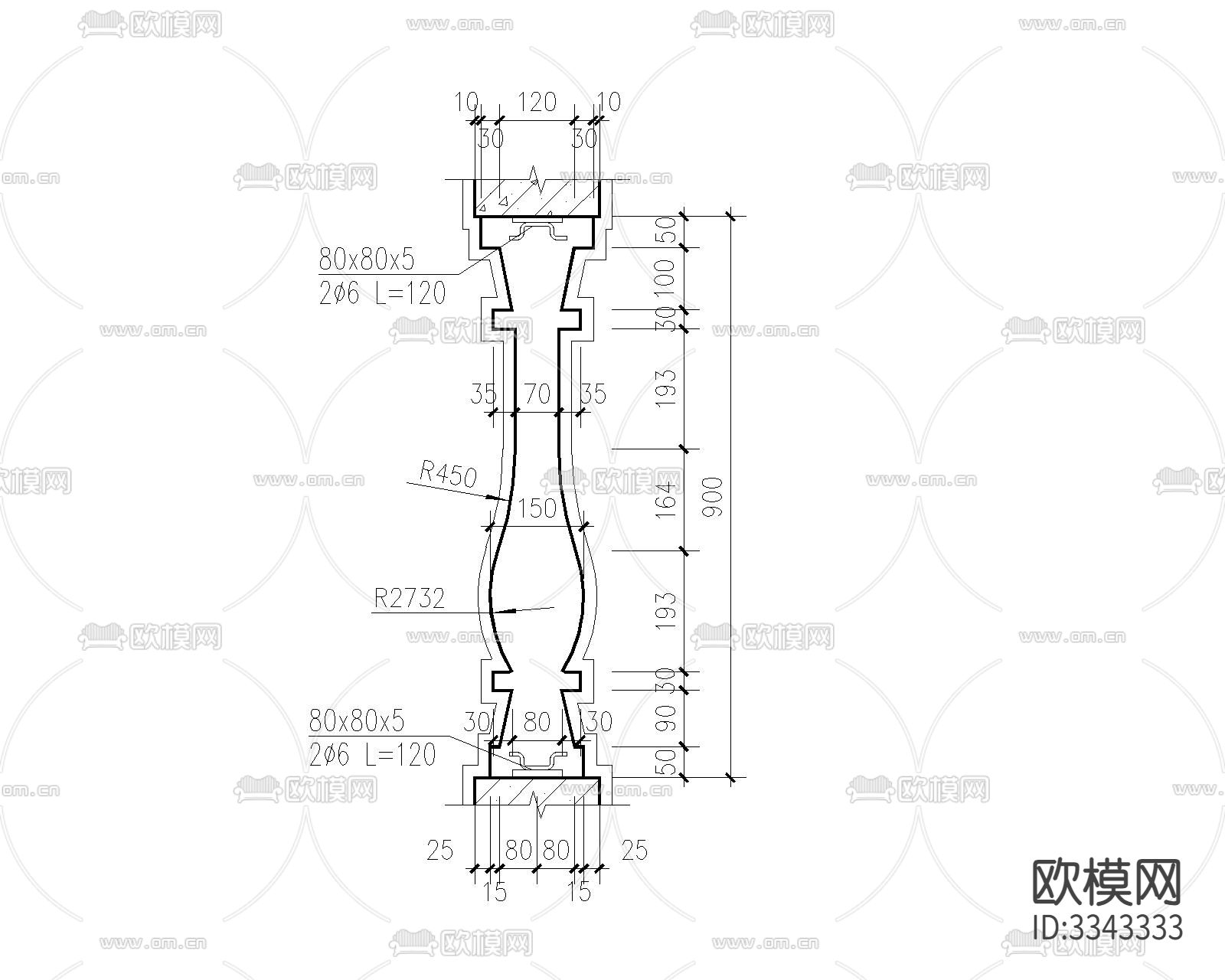 欧式栏杆cad大样图下载（渲染图2）