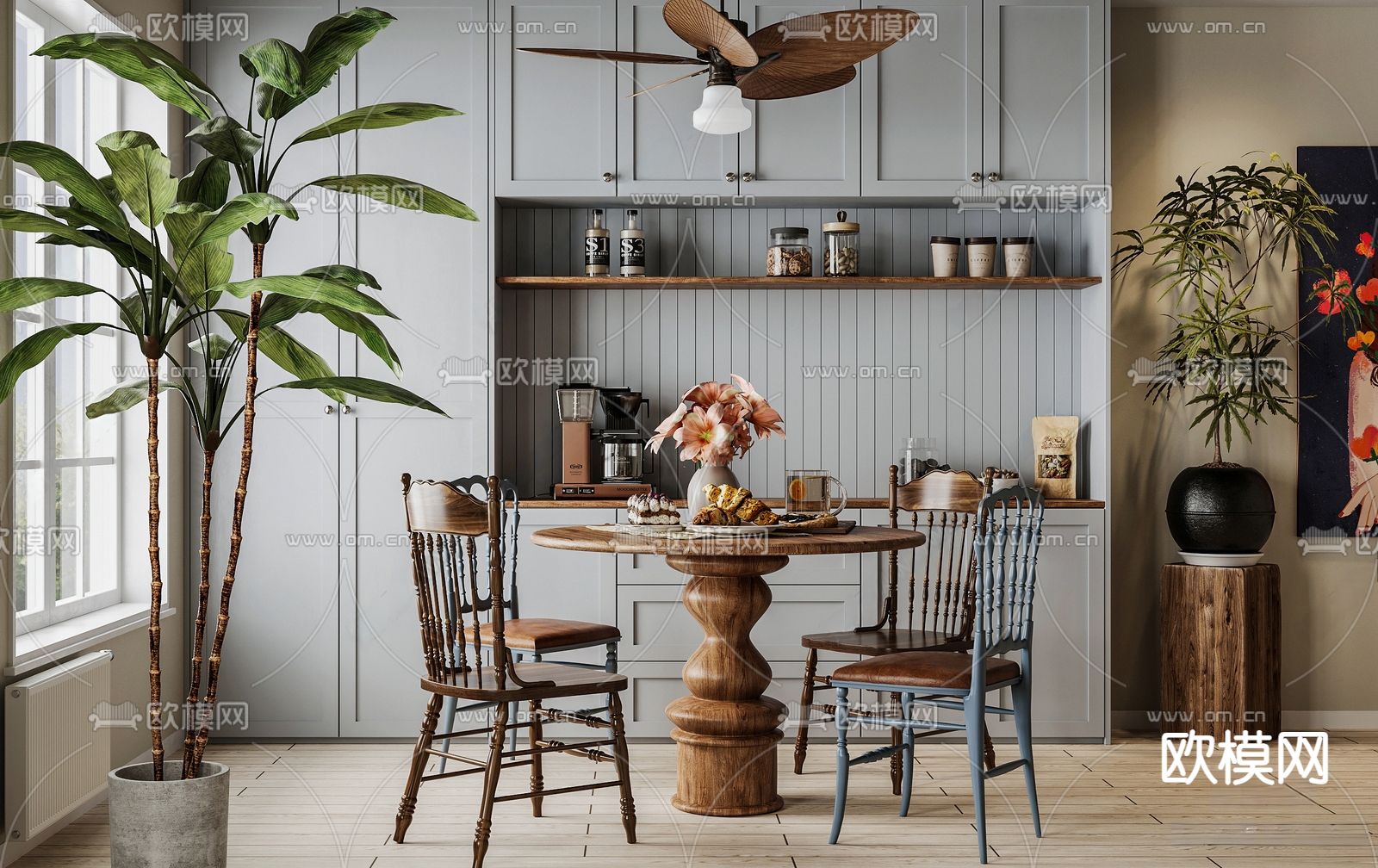 美式客餐厅3d模型下载（渲染图3）
