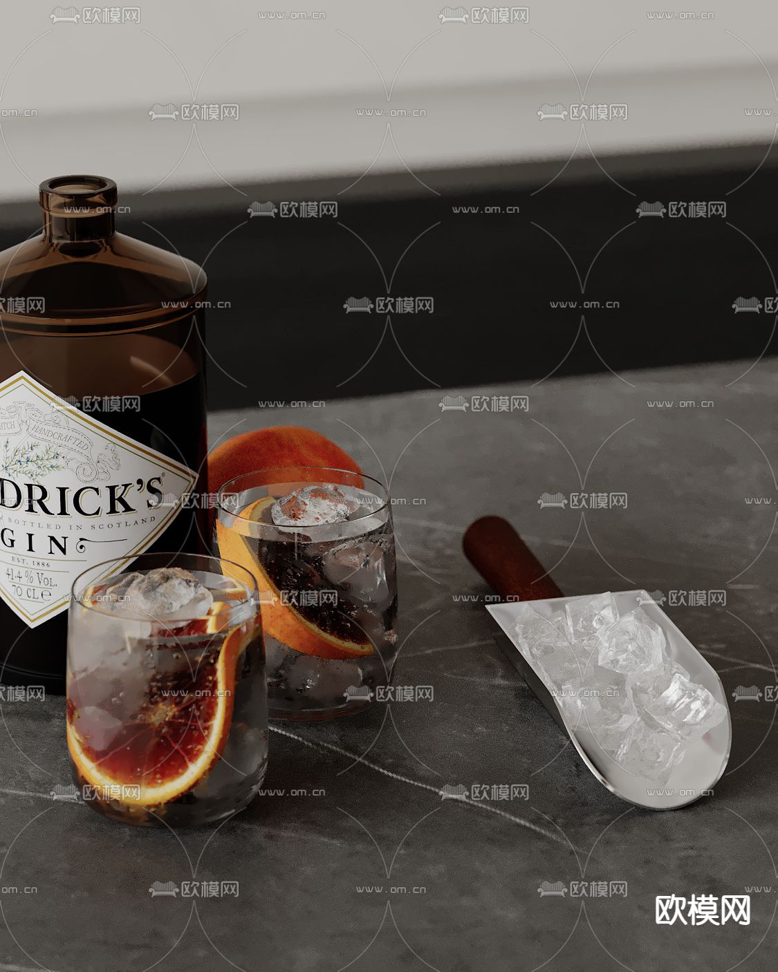 水杯 酒杯酒水 柠檬水 冰块 铲冰刀 饮料su模型下载（渲染图2）