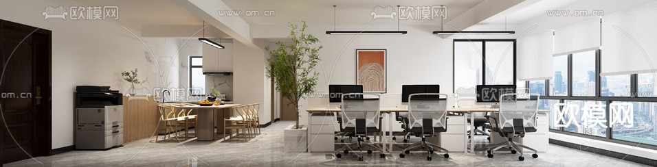 公共办公区 办公室3d模型下载(渲染图3)