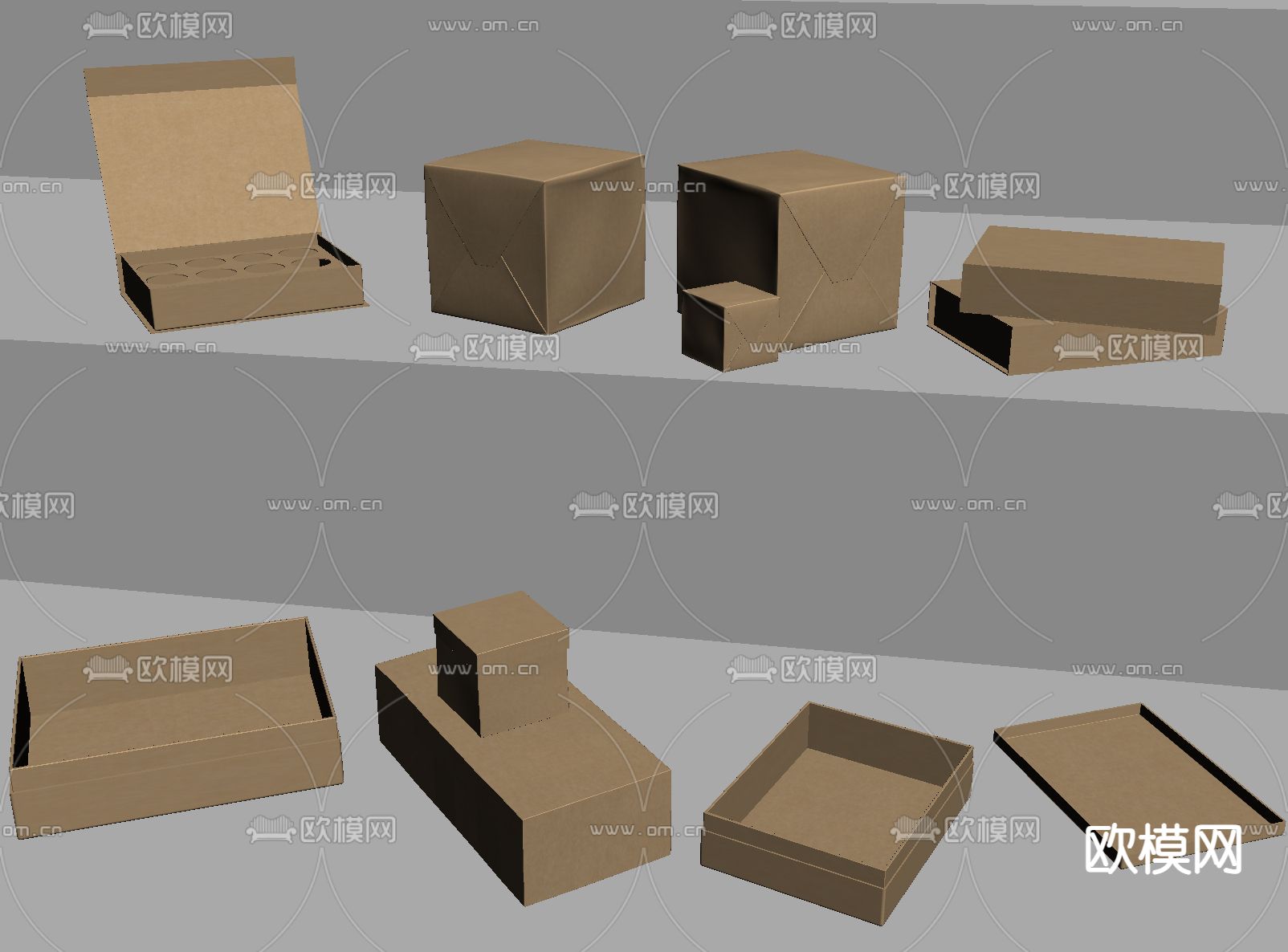 包装盒 牛皮纸盒 纸箱su模型下载（渲染图1）