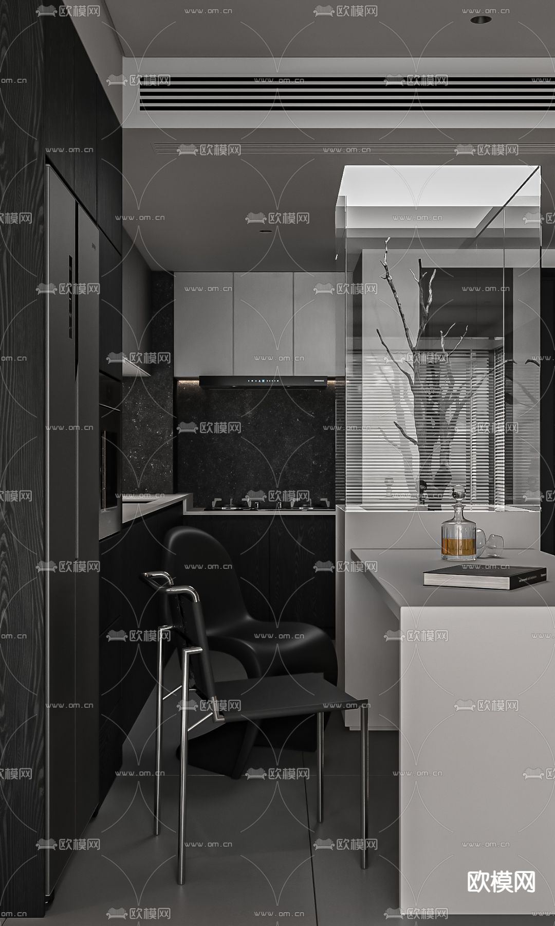 高级灰客餐厅su模型下载（渲染图5）