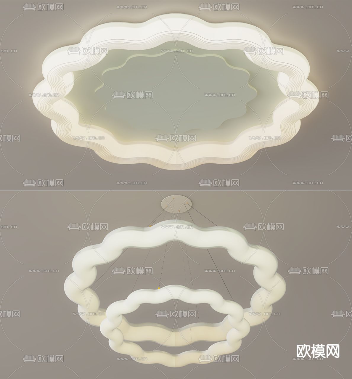 奶油风吸顶灯su模型下载（渲染图2）