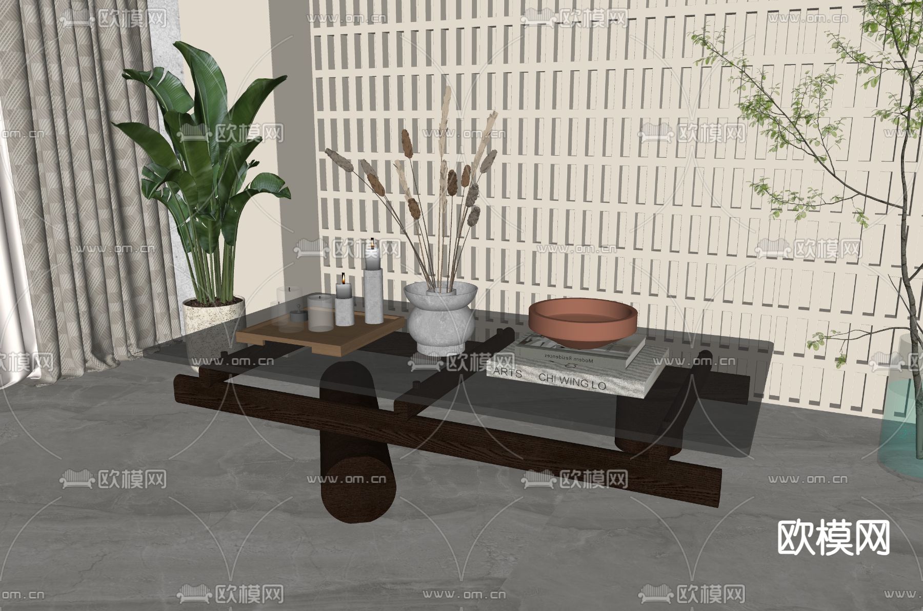 侘寂风茶几su模型下载（渲染图1）