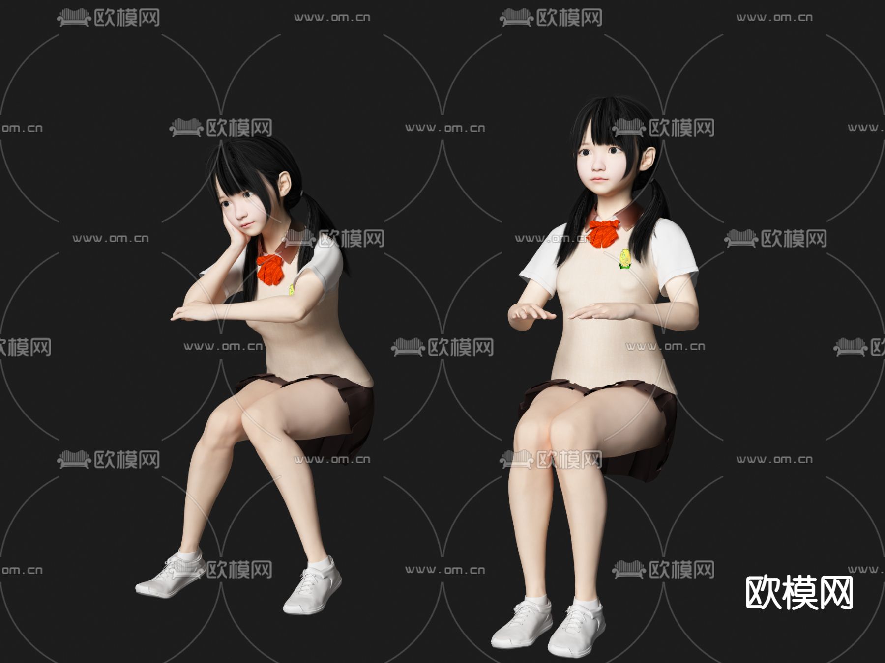 学生人物 校服女生3d模型下载