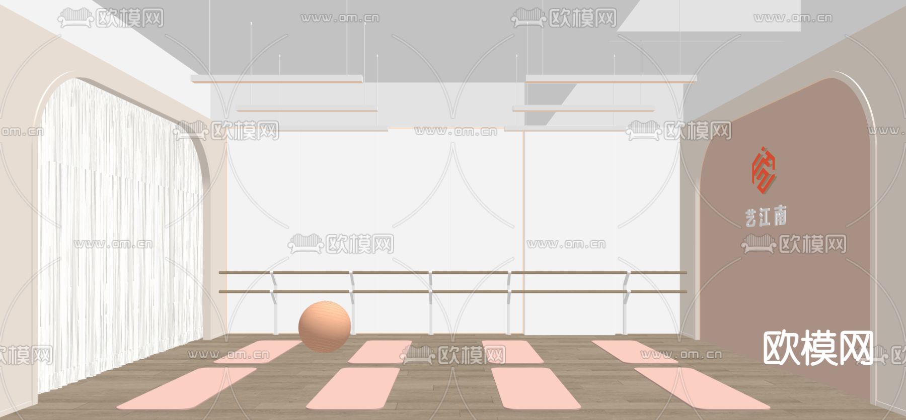 舞蹈室 瑜伽房su模型下载（渲染图1）