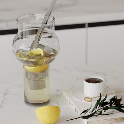  咖啡杯 书本 柠檬水su模型 