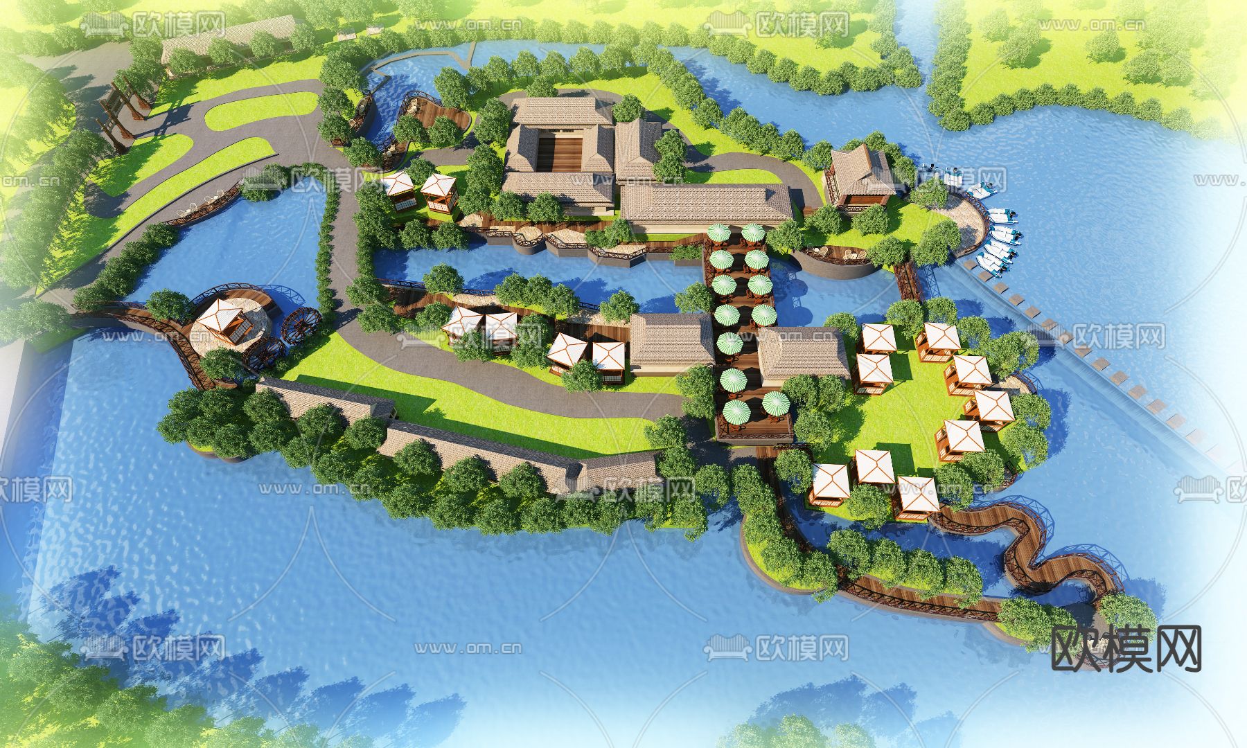 农庄规划鸟瞰图3d模型下载