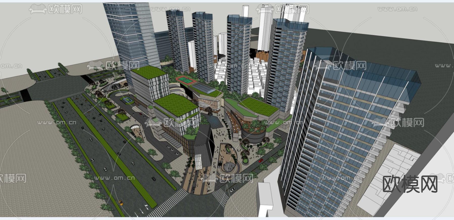 商业街 商业综合体鸟瞰su模型下载（渲染图1）
