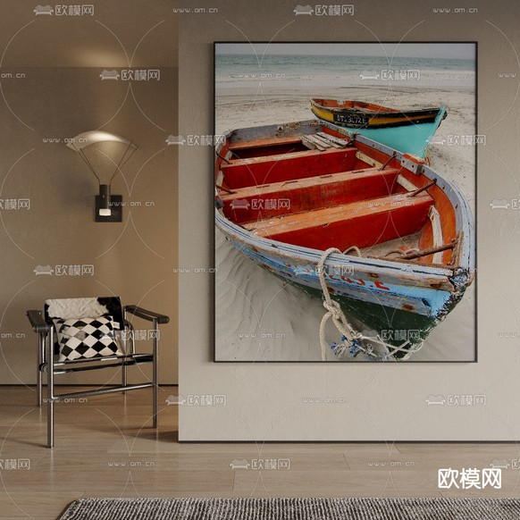 油画 沙滩画 装饰画3d模型下载
