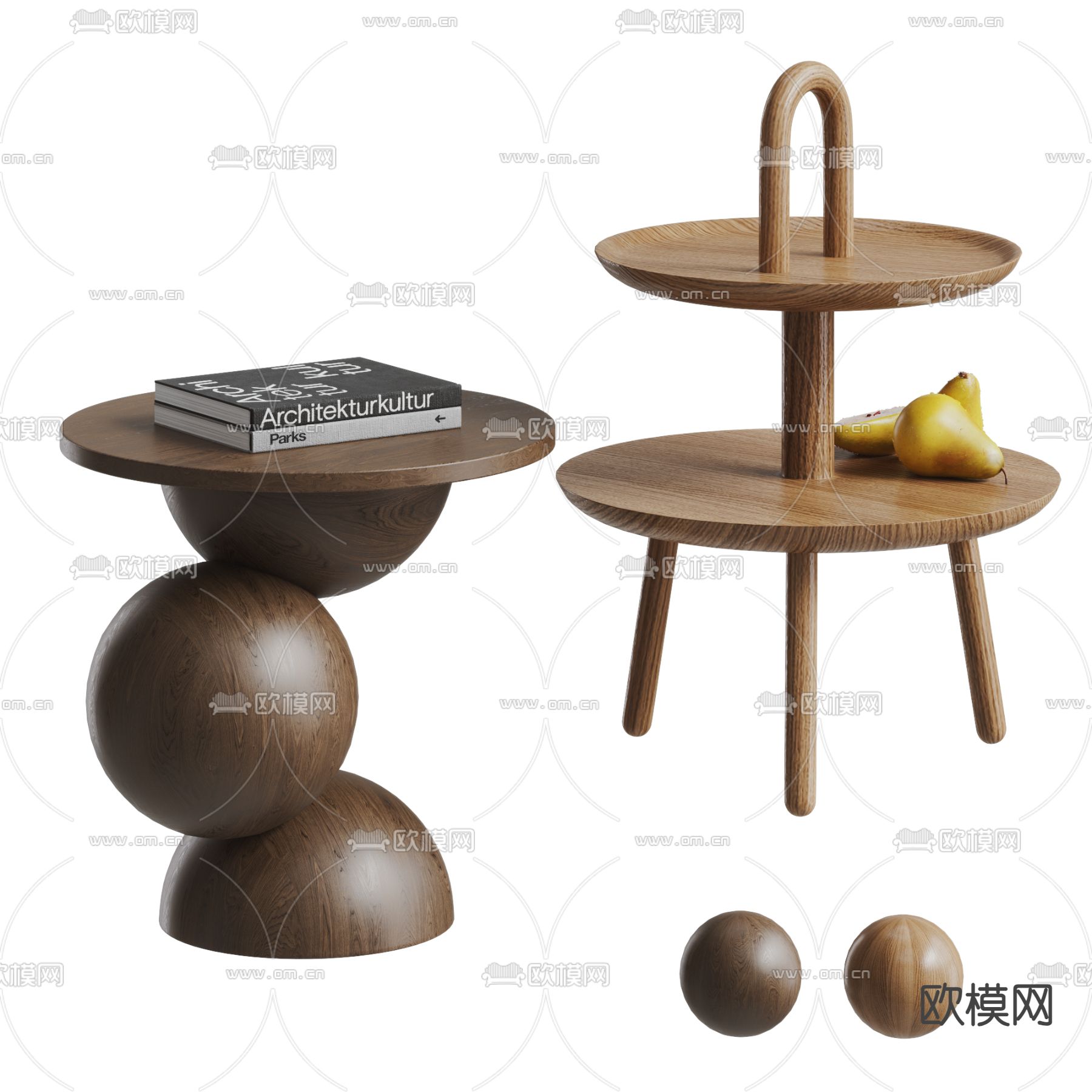 cassina中古风圆几 角几 边几su模型下载（渲染图2）