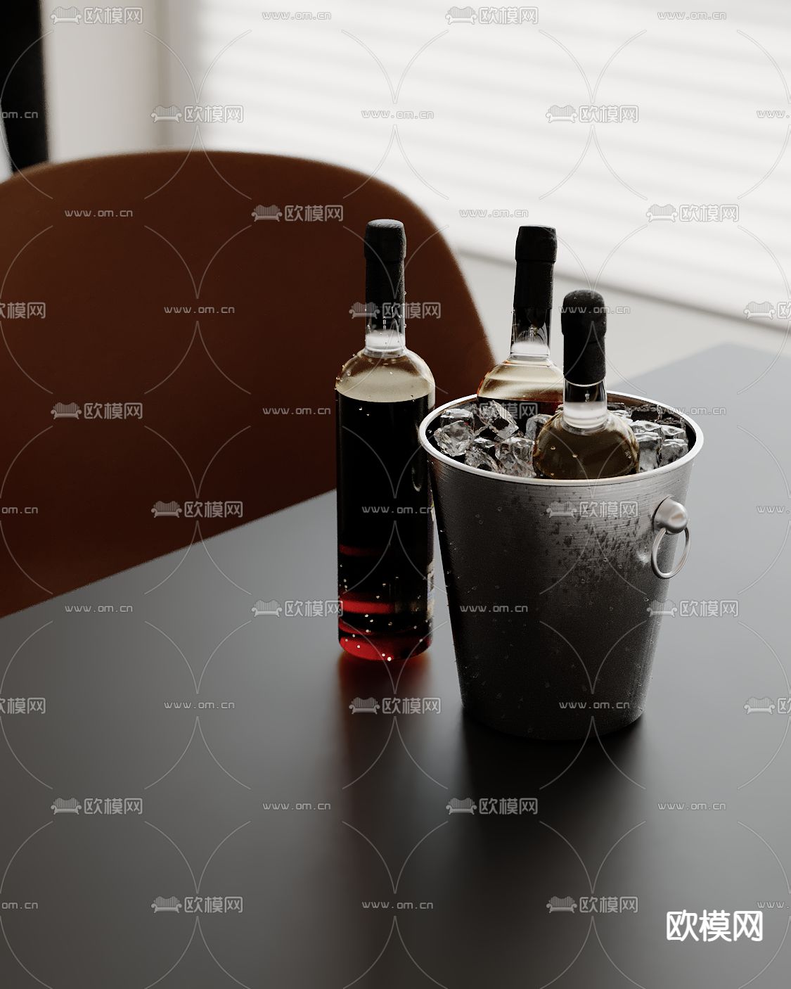 红酒 冰块 酒瓶su模型下载（渲染图2）
