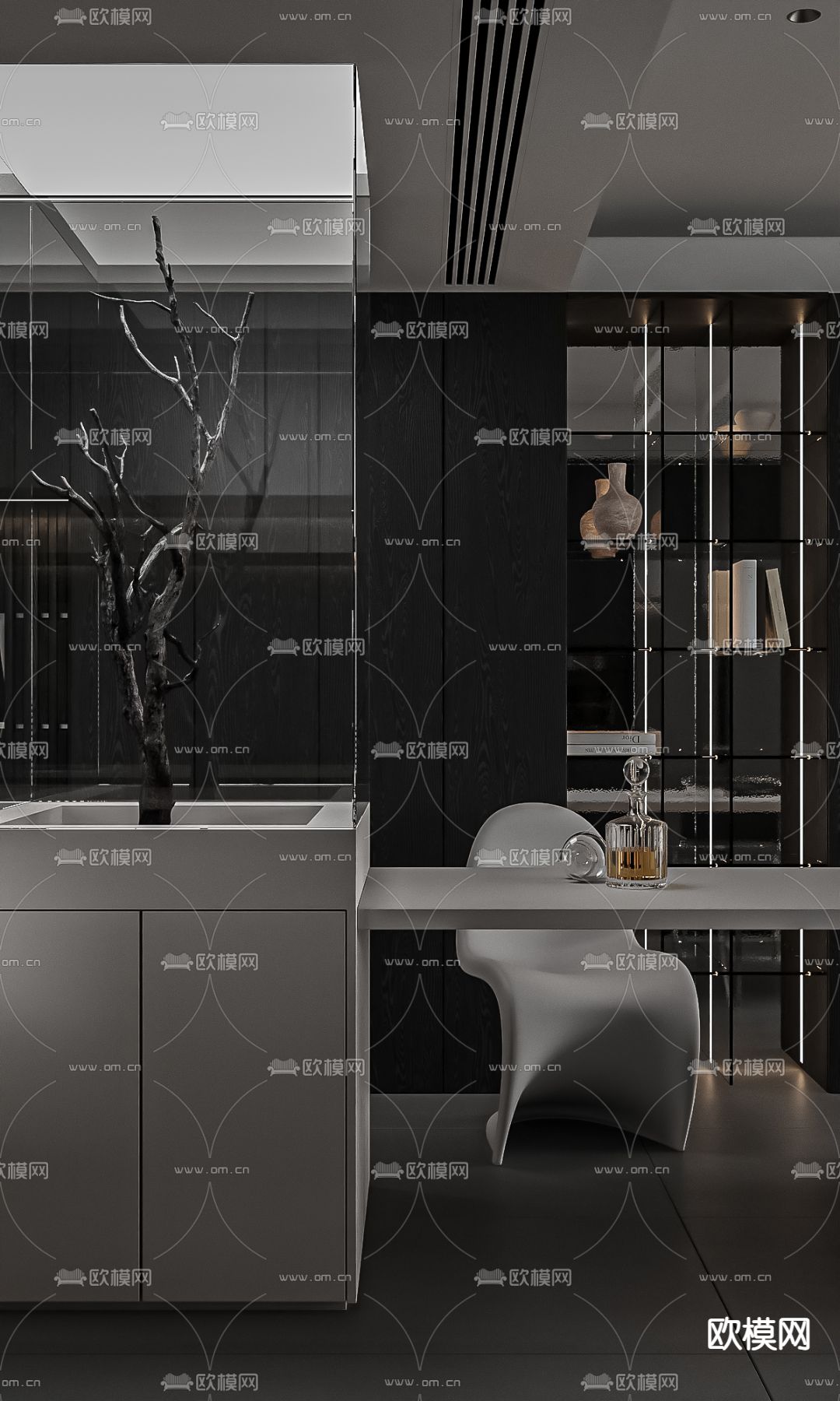 高级灰客餐厅su模型下载（渲染图4）