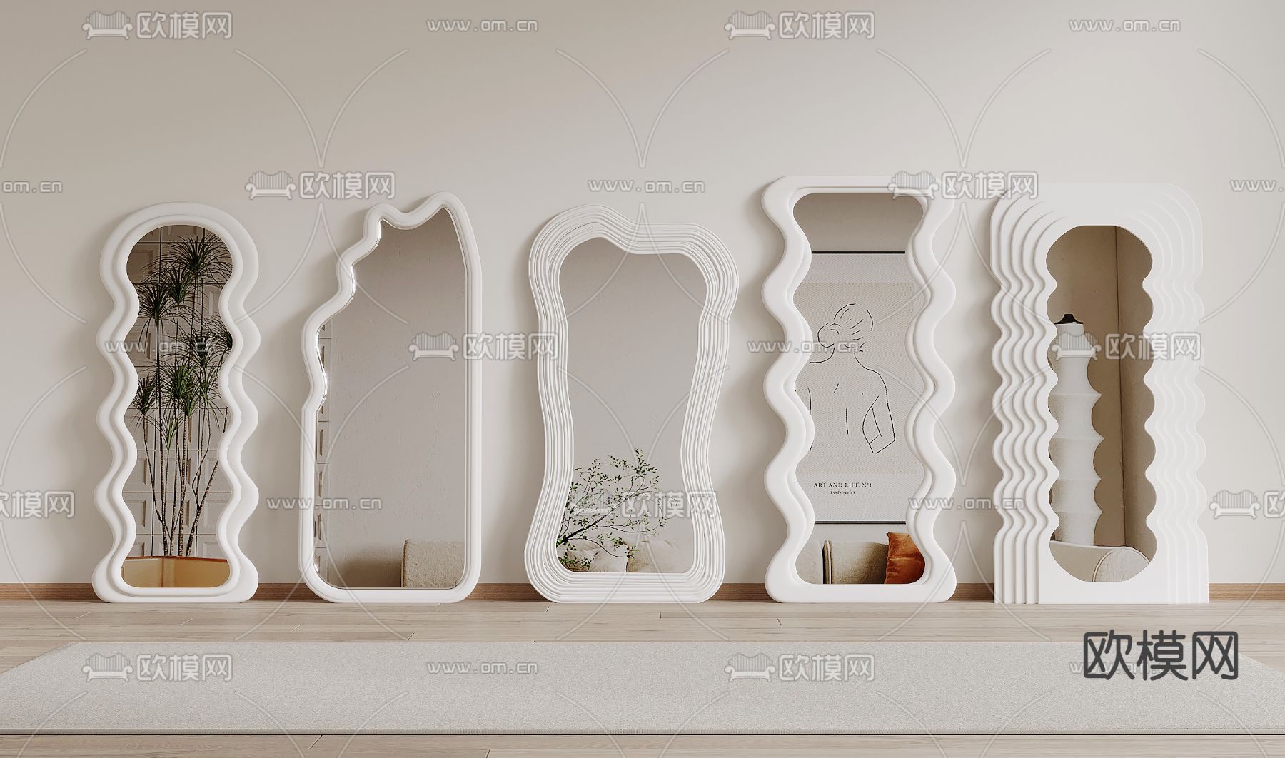 奶油风全身镜 换衣镜3d模型下载