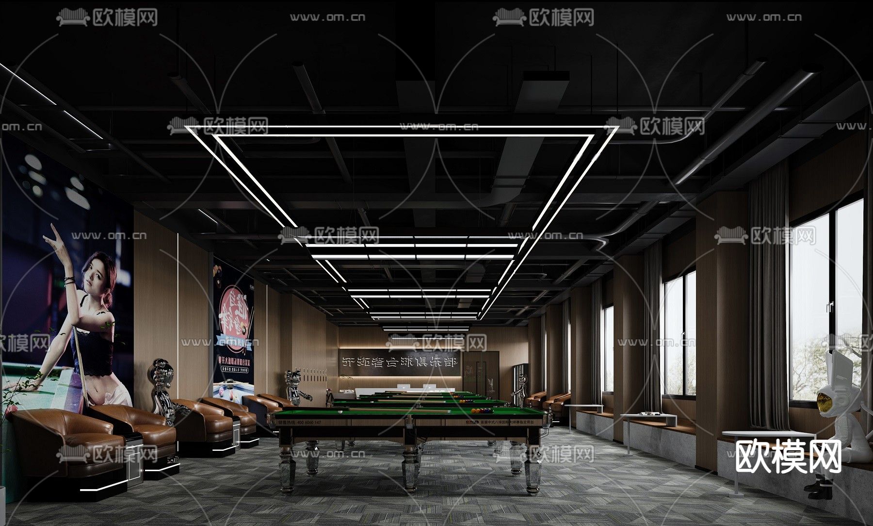 台球厅 台球室3d模型下载（渲染图4）