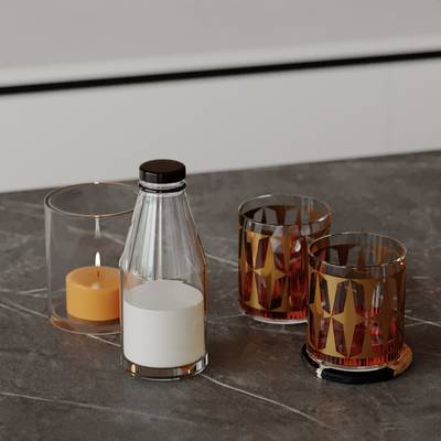  厨房用具 酒杯酒瓶 牛奶瓶 蜡烛 摆件 水杯su模型 