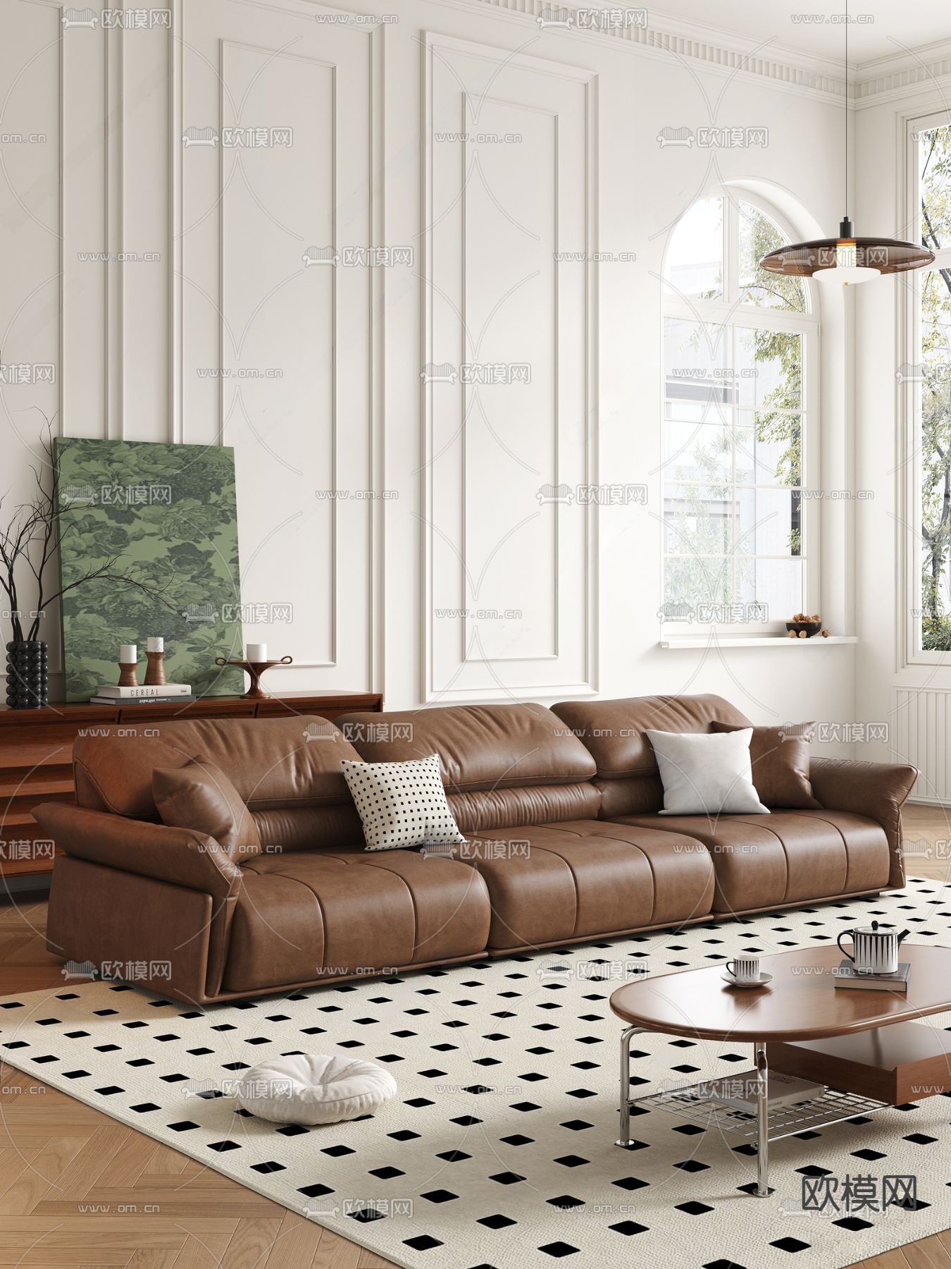 三人沙发 皮革沙发3d模型下载