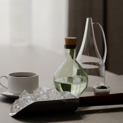  水杯 咖啡杯 咖啡 冰块 铲冰刀su模型 